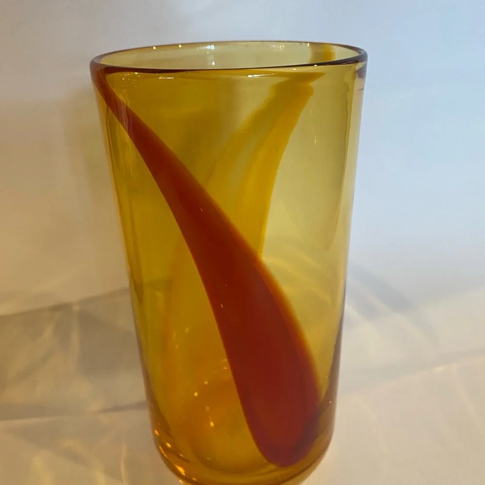 Vintage Pier 1 Imports Amber Hand-Blown Glass Tumblers, Set of 2, Red/Orange Swi